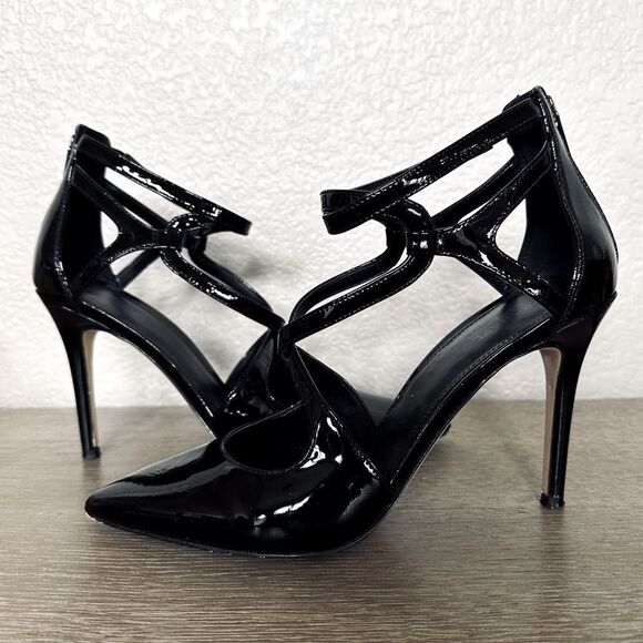 Michael Kors Black Patent Leather Strappy Stiletto High Heels 8 - Picture 1 of 6